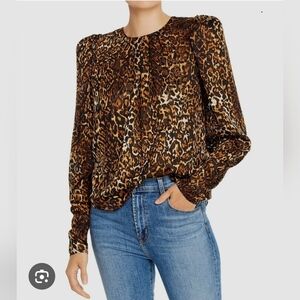 Ronny Kobo Sheer Leopard Puff Sleeve Blouse Size Small Euc $595